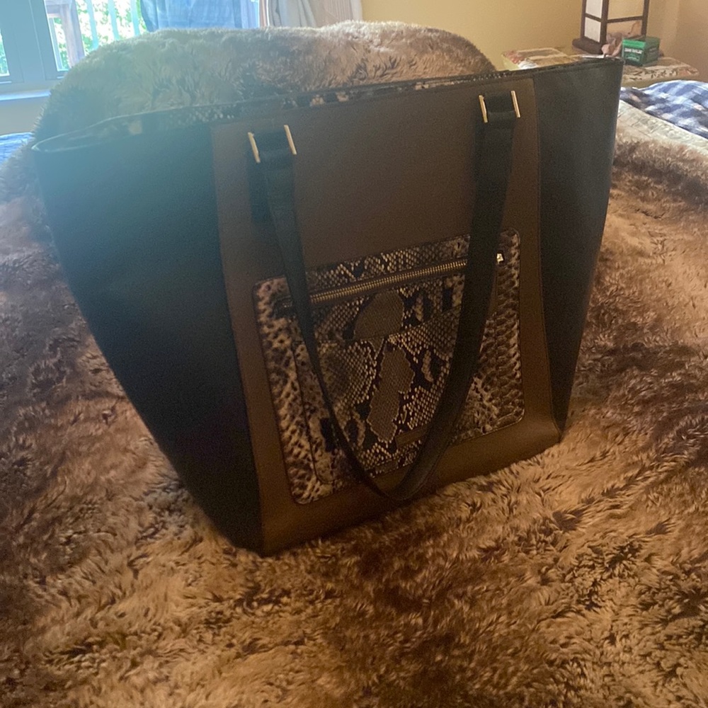Vera Bradley faux leather tote. With faux snakeskin. Brown and black